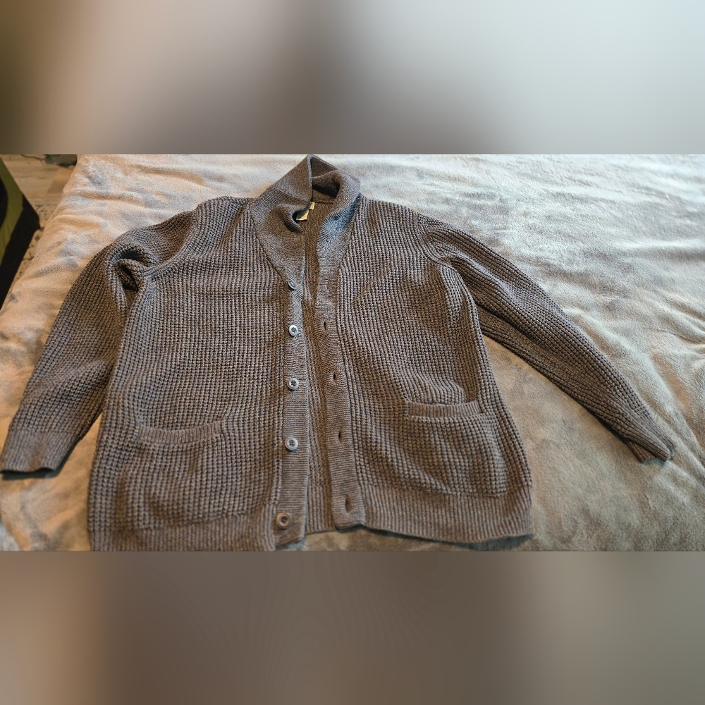 L.L. Bean Organic Cotton Waffle Sweater Cardigan Mens XL